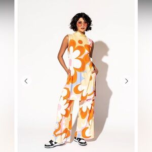 LALA ORIGINAL: Gigi Sleeveless Ribbed Playsuit in Mod Floral NWT